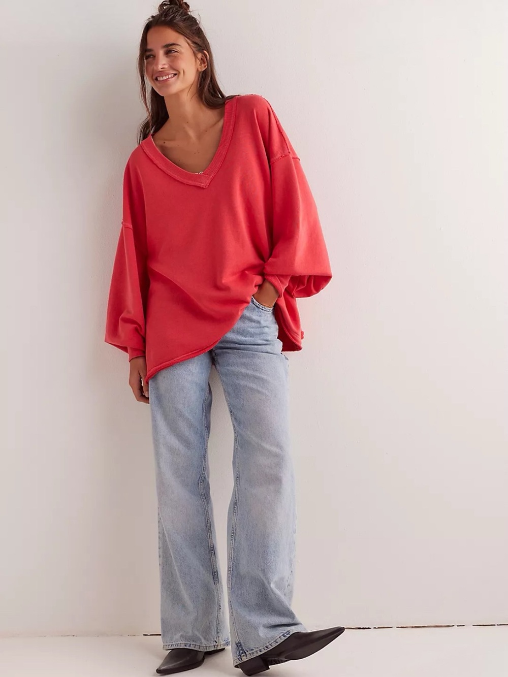 We The Free Venice V-Neck Sweatshirt red coral